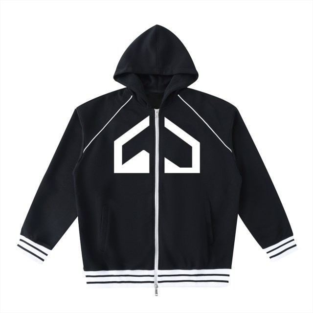 Striped Trim Zip-Up Hoodie