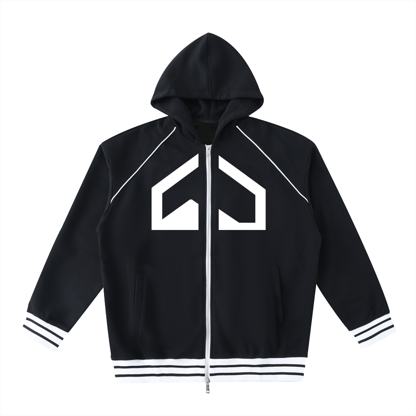 Striped Trim Zip-Up Hoodie